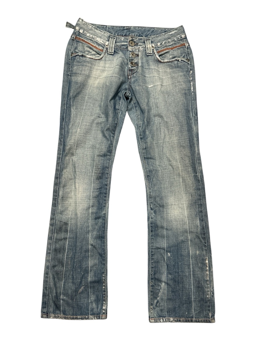 Jet Lag Jeans Womens 29x34 Low Rise Bootcut Distressed Y2K Made Italy 100% Cotto